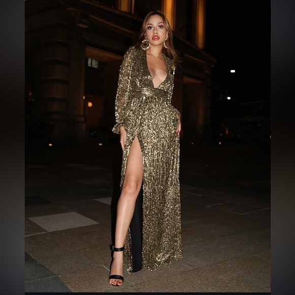 NWT Nookie $470 Gold Metallic Evening Gown Size S